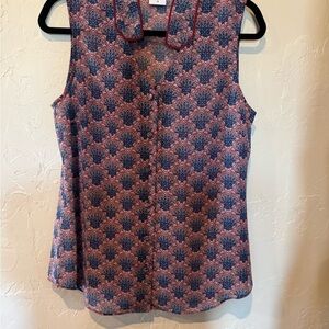 CAbi Blue Sleeveless Blouse with Sailor Collar and Buttoned Style
